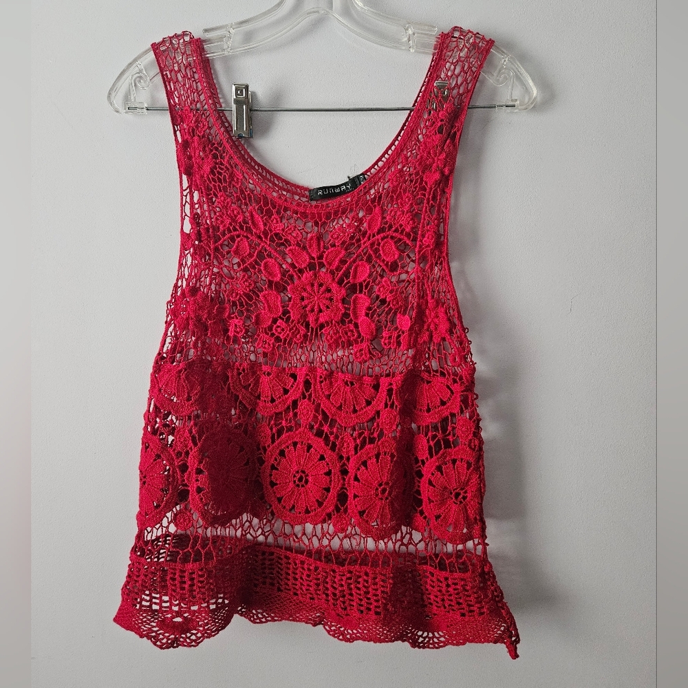 Runway Red Crochet Tank Top